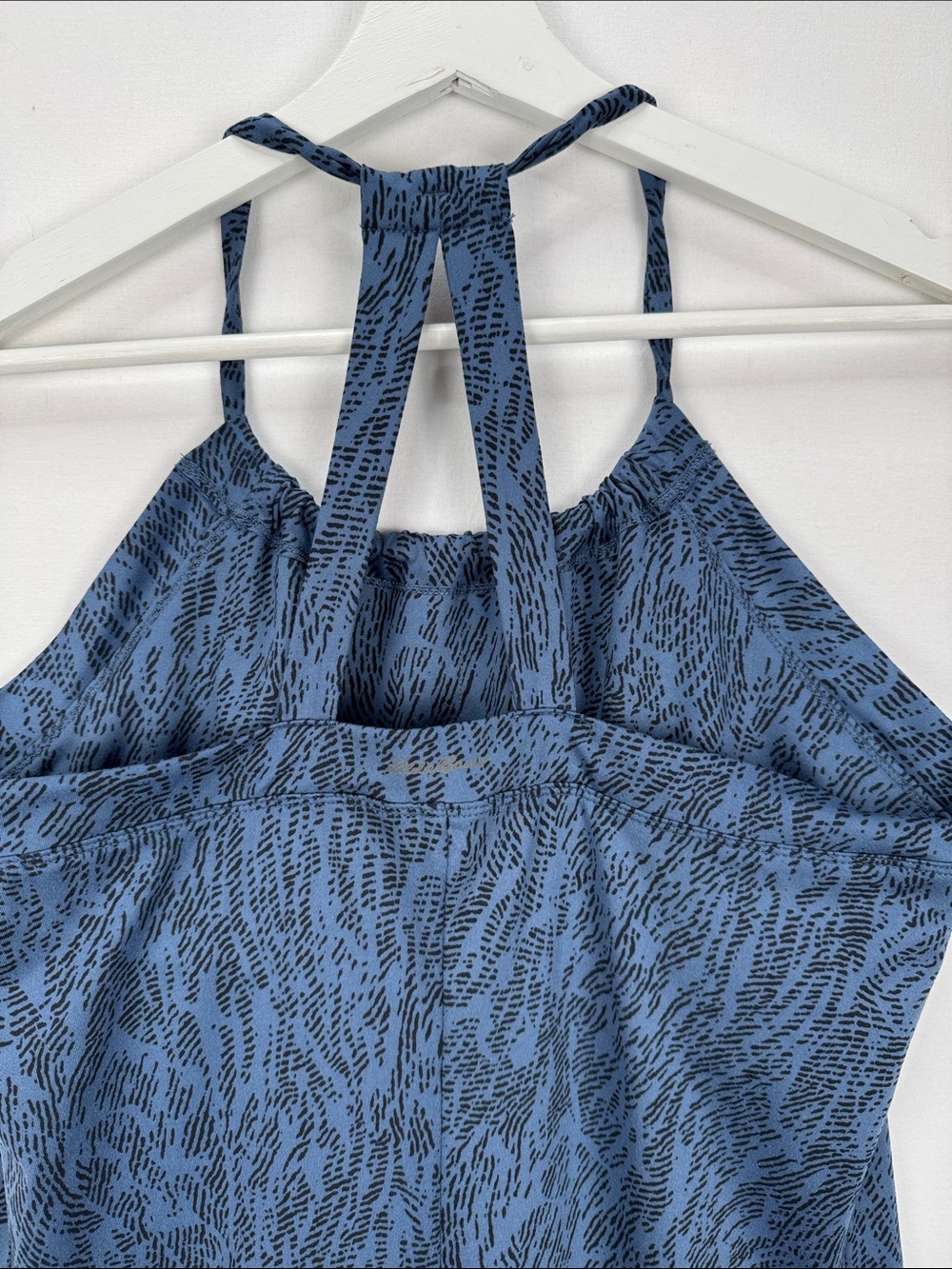 Eddie Bauer Women’s Blue Abstract Print Halter Tank Top Dress Built-In Bra Sz L - Picture 6 of 8